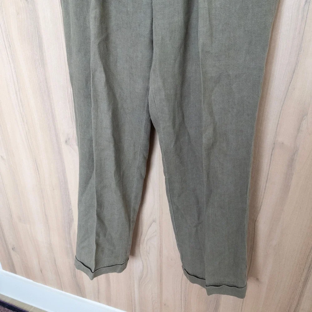 Harold's Mens Linen Pleated Pants 36 Olive Green Straight Leg Trousers Old Money